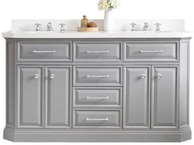 Water Creation Palace Double Sink Carrara Quartz Countertop Bath Vanity in Cashmere Grey with Chrome Hardware WTCPA60QZ01CG000000000
