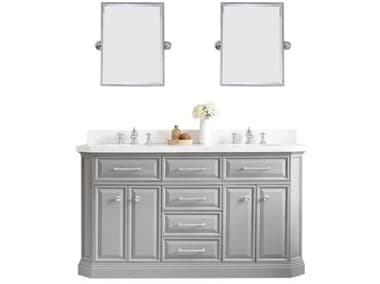 Water Creation Palace Double Sink Carrara Quartz Countertop Bath Vanity in Cashmere Grey with Chrome Hardware, Waterfall Faucets and Rectangular Pivot Mirrors WTCPA60QZ01CGE18FX1301