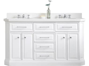 Water Creation Palace Double Sink Carrara Quartz Countertop Bath Vanity in Pure White with Chrome Hardware and Classic Faucets WTCPA60QZ01PW000BX0901