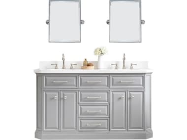Water Creation Palace Double Sink Carrara Quartz Countertop Bath Vanity in Cashmere Grey with Polished Nickel (PVD) Hardware and Rectangular Pivot Mirrors WTCPA60QZ05CGE18000000