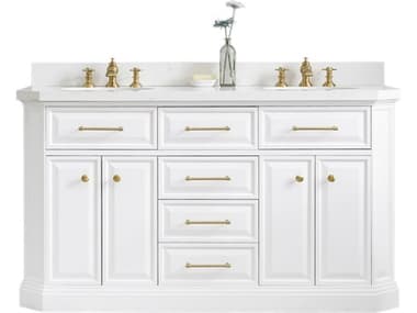 Water Creation Palace Double Sink Carrara Quartz Countertop Bath Vanity in Pure White with Satin Gold Hardware WTCPA60QZ06PW000000000