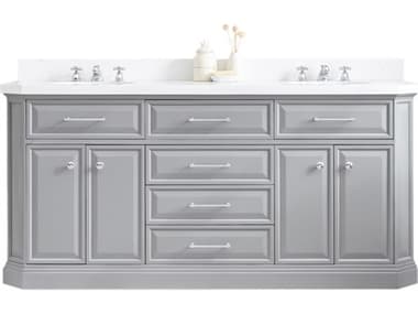 Water Creation Palace Double Sink Carrara Quartz Countertop Bath Vanity in Cashmere Grey with Chrome Hardware WTCPA72QZ01CG000000000