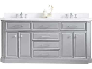 Water Creation Palace Double Sink Carrara Quartz Countertop Bath Vanity in Cashmere Grey with Chrome Hardware and Waterfall Faucets WTCPA72QZ01CG000FX1301