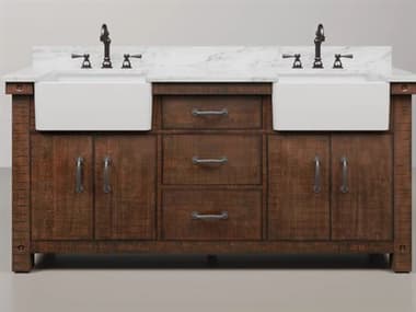 Water Creation Paisley Double Sink Carrara White Marble Countertop Bath Vanity in Rustic Sienna with Oil Rubbed Bronze Hook Faucets and Barn Door Style Mirrors (S) WTCPY72CW03RSP24TL1203