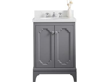 Water Creation Queen Single Sink Sink Carrara Quartz Countertop Bath Vanity in Cashmere Grey with Chrome Hardware WTCQU24QZ01CG000000000