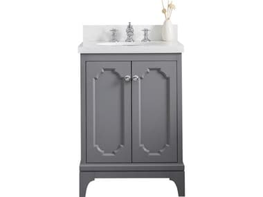 Water Creation Queen Single Sink Sink Carrara Quartz Countertop Bath Vanity in Cashmere Grey with Chrome Hardware and Waterfall Faucet WTCQU24QZ01CG000FX1301