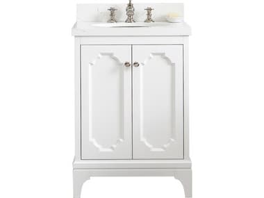Water Creation Queen Single Sink Sink Carrara Quartz Countertop Bath Vanity in Pure White with Polished Nickel (PVD) Hardware and Waterfall Faucet WTCQU24QZ05PW000FX1305
