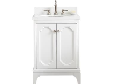Water Creation Queen Single Sink Sink Carrara Quartz Countertop Bath Vanity in Pure White with Polished Nickel (PVD) Hardware and Hook Facuet WTCQU24QZ05PW000TL1205