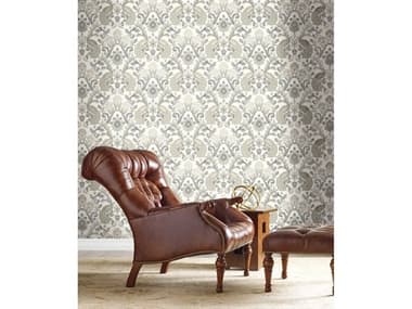 York Wallcoverings Ronald Redding Arts and Crafts White & Neutral Metallic Plume Dynasty Wallpaper YWAC9102