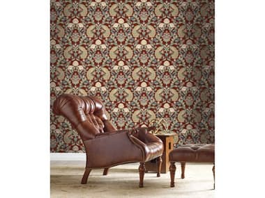 York Wallcoverings Ronald Redding Arts and Crafts Red Metallic Plume Dynasty Wallpaper YWAC9106