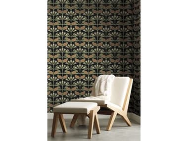 York Wallcoverings Ronald Redding Arts and Crafts Black Metallic Tracery Blooms Wallpaper YWAC9113