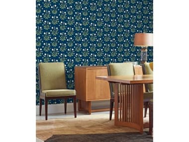 York Wallcoverings Ronald Redding Arts and Crafts Navy White Meadow Flowers Wallpaper YWAC9151