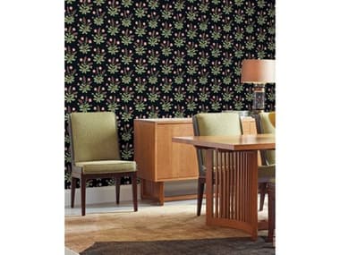 York Wallcoverings Ronald Redding Arts and Crafts Black Rose Gold Metallic Meadow Flowers Wallpaper YWAC9152