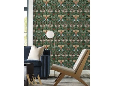 York Wallcoverings Ronald Redding Arts and Crafts Green Metallic Butterfly Garden Wallpaper YWAC9161