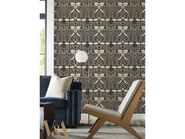 York Wallcoverings Ronald Redding Arts and Crafts Black Metallic Butterfly Garden Wallpaper YWAC9162