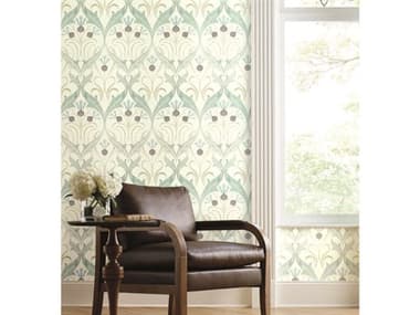 York Wallcoverings Ronald Redding Arts and Crafts Teal Pine Cone Ribbon Wallpaper YWAC9171