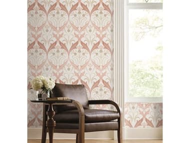 York Wallcoverings Ronald Redding Arts and Crafts Blush Pine Cone Ribbon Wallpaper YWAC9175