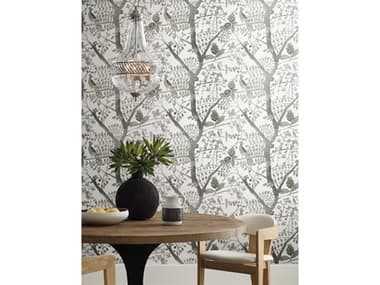 York Wallcoverings Antonina Vella Boho Luxe Grey Peacock Block Print Wallpaper YWBO6633