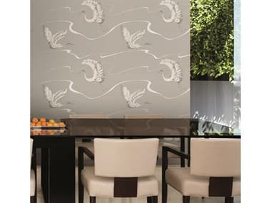 York Wallcoverings Black & White Resource Library Taupe Soaring Cranes Wallpaper YWBW3872