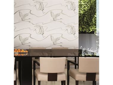 York Wallcoverings Black & White Resource Library White Silver Soaring Cranes Wallpaper YWBW3873