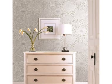 York Wallcoverings Black & White Resource Library Taupe Silver Wood Block Blooms Wallpaper YWBW3922