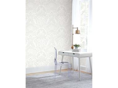 York Wallcoverings Black & White Resource Library White Cream Egret Damask Wallpaper YWBW3932