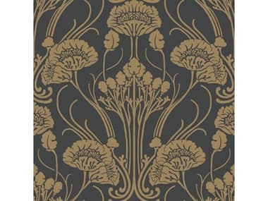 York Wallcoverings Antonina Vella Deco Black Gold Nouveau Damask Wallpaper YWCA1564