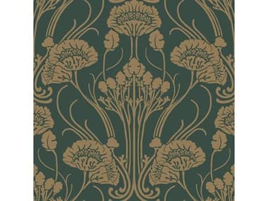 York Wallcoverings Antonina Vella Deco Dark Green Gold Nouveae Damask Wallpaper YWCA1566