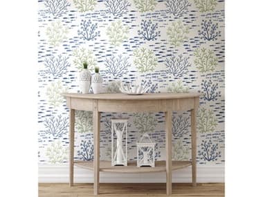 York Wallcoverings Water's Edge Resource Library Green Blue Marine Garden Wallpaper YWCV4404