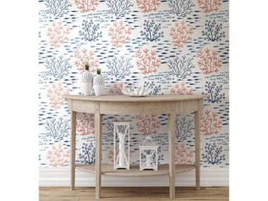 York Wallcoverings Water's Edge Resource Library Coral Navy Marine Garden Wallpaper YWCV4405