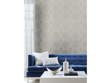 York Wallcoverings Damask Resource Library Grey Silver Imperial Damask Wallpaper YWDM4904