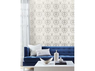 York Wallcoverings Damask Resource Library White Silver Imperial Damask Wallpaper YWDM4905