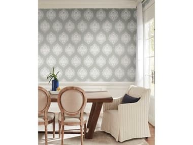 York Wallcoverings Damask Resource Library Grey Signet Medallion Dam Wallpaper YWDM4984