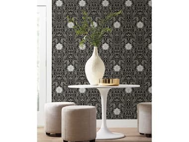 York Wallcoverings Damask Resource Library Black Gatsby Damask Wallpaper YWDM4995