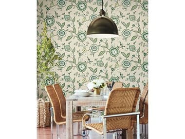 York Wallcoverings Greenhouse Green Beige Dahlia Blooms Wallpaper YWGO8233