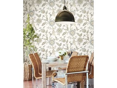 York Wallcoverings Greenhouse Off White Blue Dahlia Blooms Wallpaper YWGO8234