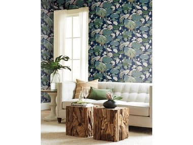 York Wallcoverings Greenhouse Navy Metallic Lotus Pond Wallpaper YWGO8295