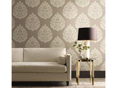 York Wallcoverings Ronald Redding 24 Karat Beige Teardrop Damask Wallpaper YWKT2142