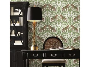 York Wallcoverings Ronald Redding 24 Karat White Green Jungle Leopard Wallpaper YWKT2203