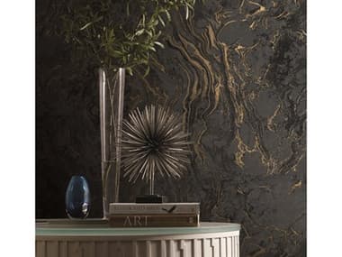 York Wallcoverings Ronald Redding 24 Karat Black Polished Marble Wallpaper YWKT2224