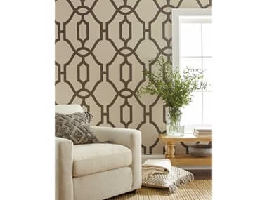 York Wallcoverings Magnolia Home Vol. II Charcoal On Khaki Woven Trellis Wallpaper YWME1551