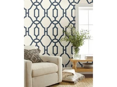 York Wallcoverings Magnolia Home Vol. II Federal Blue Woven Trellis Wallpaper YWME1552