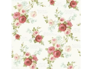 York Wallcoverings Magnolia Home Pink Blue Heirloom Rose Wallpaper YWMH1525