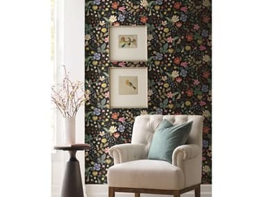 York Wallcoverings Rifle Paper Co. Second Edition Black Green Strawberry Fields Wallpaper YWRP7355