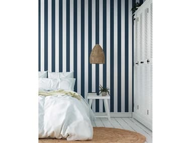 York Wallcoverings Water's Edge Resource Library Navy Awning Stripe Wallpaper YWSA9174