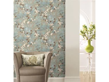 York Wallcoverings Best Sellers Teal Dark Brown Dogwood Wallpaper YWTB4314