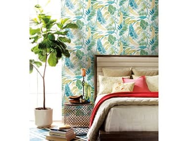 York Wallcoverings Tropics Resource Library Aqua Yellow Tropical Toss Wallpaper YWTC2626