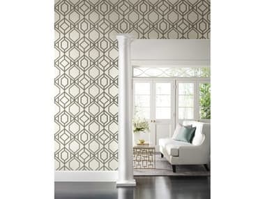 York Wallcoverings Tropics Resource Library White Taupe Sawgrass Trellis Wallpaper YWTC2635