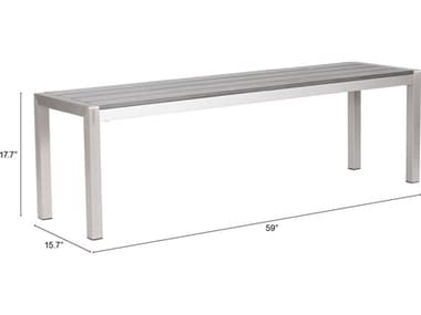 Zuo Outdoor Metropolitan Gray Silver Aluminum Faux Wood Double Bench ZD701862