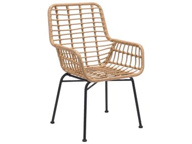 Zuo Outdoor Lyon Steel Wicker Natural Dining Arm Chair Set of Two ZD703941